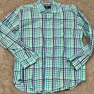 Vineyard Vines Green and White Plaid Casual Button Down Shirt